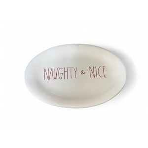 Rae Dunn NAUGHTY NICE Oval Dish Artisan Collection Magenta Ceramic Serving Plate